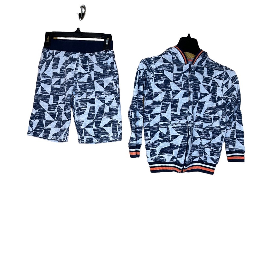 Boy’s PL Kid’s Matching 2pc Blue, White & Coral Hoodie & Shorts‎ set Ss. 6